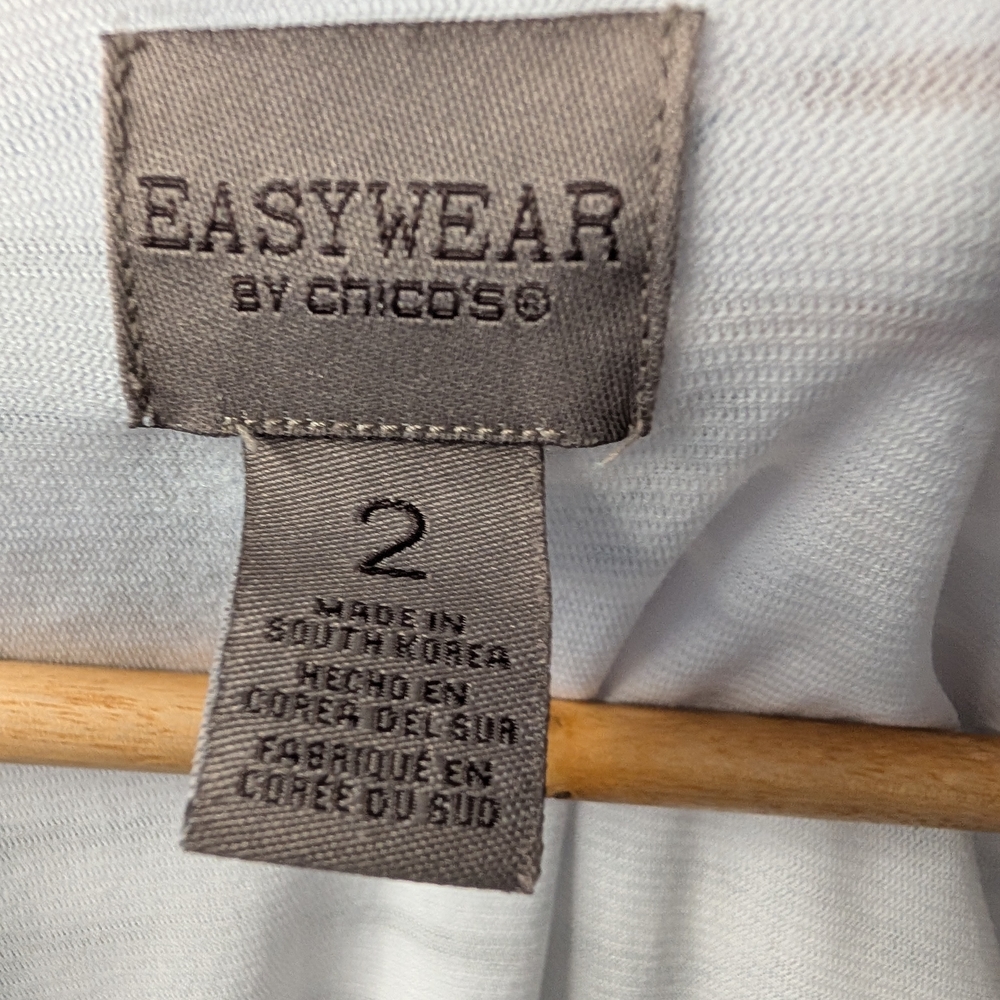 Chico’s Easywear Women’s Top –‎ Size 2 (L)  Floral Watercolor Stripe V-Neck - Picture 2 of 4